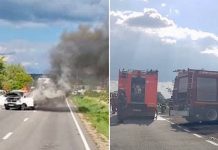 O maşină a luat foc la intrare în Tileagd