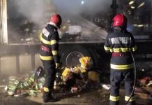 Incendiu mare în parcul auto al unei firme de transport din Oradea